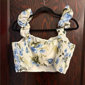 Abercrombie & Fitch Blue and White Sleeveless Bustier Crop Top